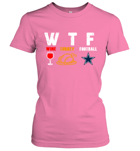 WTF Wine Turkey Football Dallas Cowboys Thanksgiving Women's V-Neck T-Shirt  