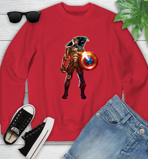 NFL Captain America Marvel Avengers Endgame Football Sports Carolina Panthers Youth Sweatshirt 9