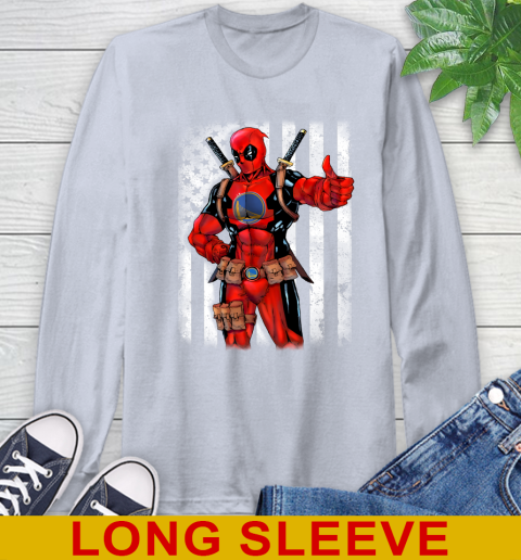 NBA Basketball Golden State Warriors Deadpool American Flag Shirt Long Sleeve T-Shirt 6