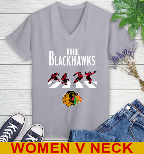 NHL Hockey Chicago Blackhawks The Beatles Rock Band Shirt Women's V-Neck T-Shirt 4