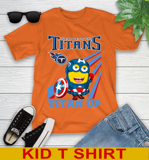 NFL Football Tennessee Titans Captain America Marvel Avengers Minion Titan Up Shirt Youth T-Shirt 8