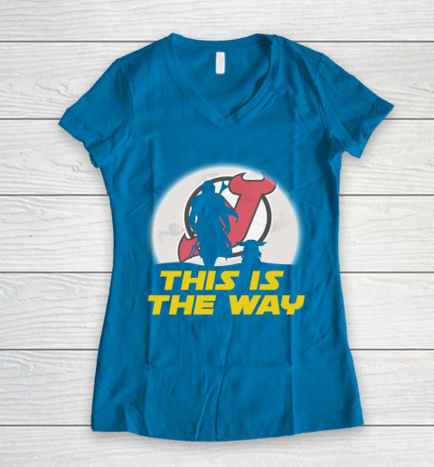 New Jersey Devils NHL Ice Hockey Star Wars Yoda And Mandalorian This Is The Way Women's V-Neck T-Shirt 5