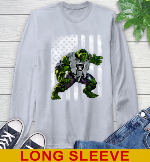 Oakland Raiders Hulk Marvel Avengers NFL Football American Flag Long Sleeve T-Shirt 6