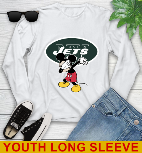 New York Jets NFL Football Dabbing Mickey Disney Sports Youth Long Sleeve