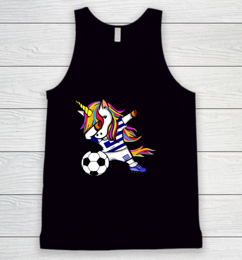 Funny Dabbing Unicorn Greece Football Greek Flag Soccer Tank Top