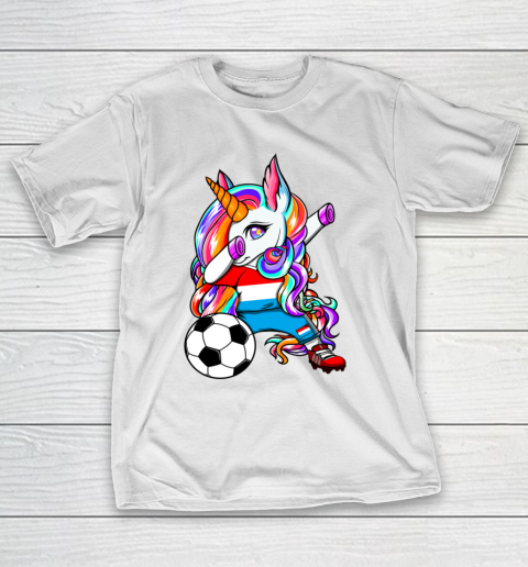Dabbing Unicorn Luxembourg Soccer Fans Jersey Flag Football T-Shirt