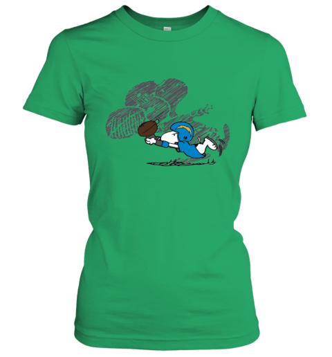 zxly los angeles chargers snoopy plays the football game ladies t shirt 20 front irish green