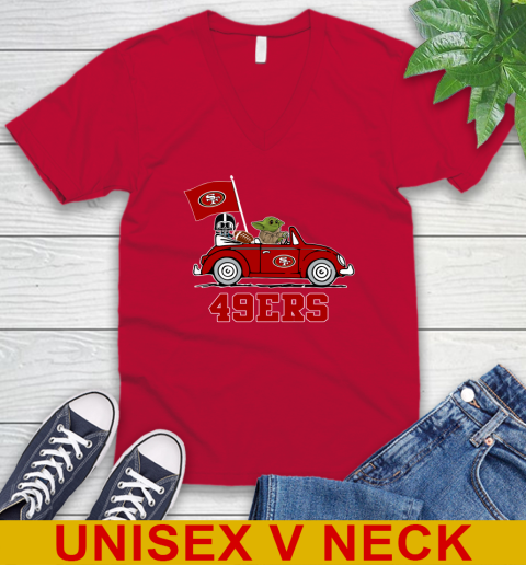 NFL Football San Francisco 49ers Darth Vader Baby Yoda Driving Star Wars Shirt V-Neck T-Shirt 7