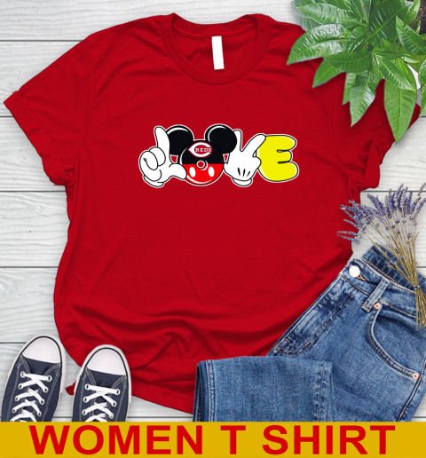 Cincinnati Reds MLB Baseball Love Mickey Disney Sports Women's T-Shirt 10