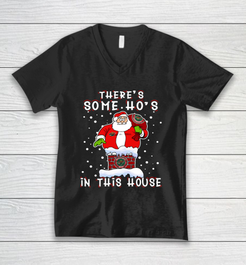 Minnesota Wild Christmas There Is Some Hos In This House Santa Stuck In The Chimney NHL V-Neck T-Shirt