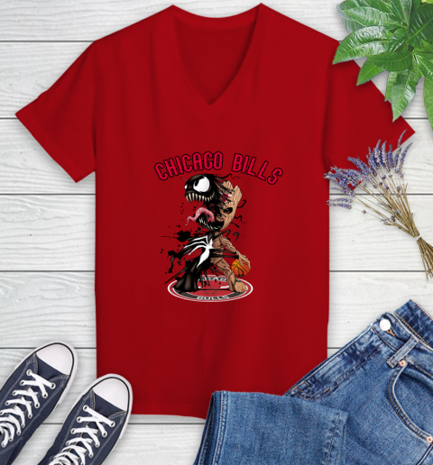 NBA Chicago Bulls Basketball Venom Groot Guardians Of The Galaxy Women's V-Neck T-Shirt 12