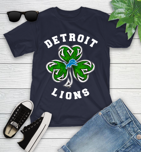 NFL Detroit Lions Three Leaf Clover St Patrick's Day Football Sports Youth T-Shirt 2