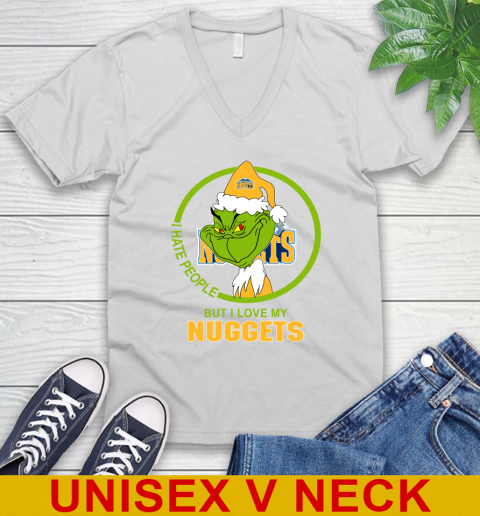 Denver Nuggets NBA Christmas Grinch I Hate People But I Love My Favorite Basketball Team V-Neck T-Shirt