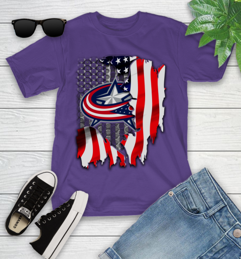 Columbus Blue Jackets NHL Hockey American Flag Youth T-Shirt - Image 4