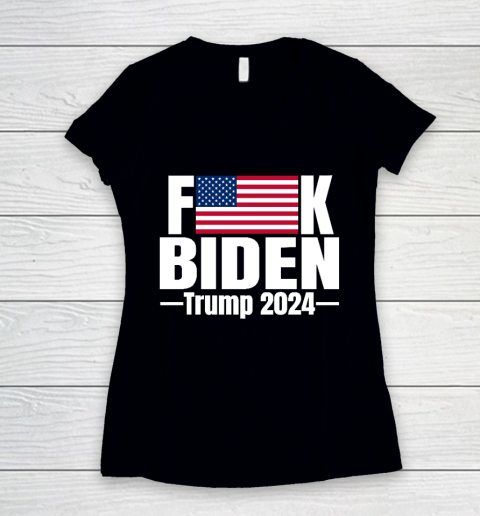 Fuck Biden American Flag Trump 2024 Women's V-Neck T-Shirt