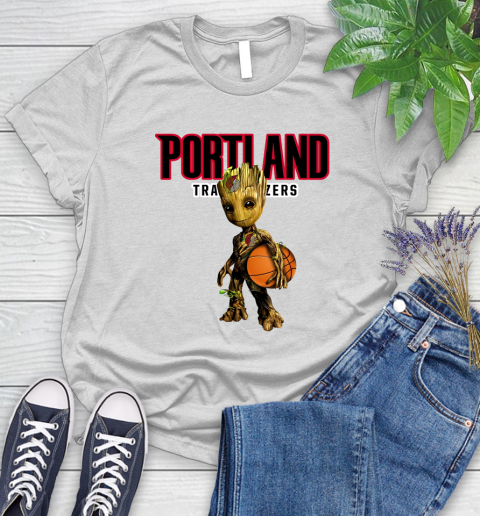 Portland Trail Blazers NBA Basketball Groot Marvel Guardians Of The Galaxy Women's T-Shirt