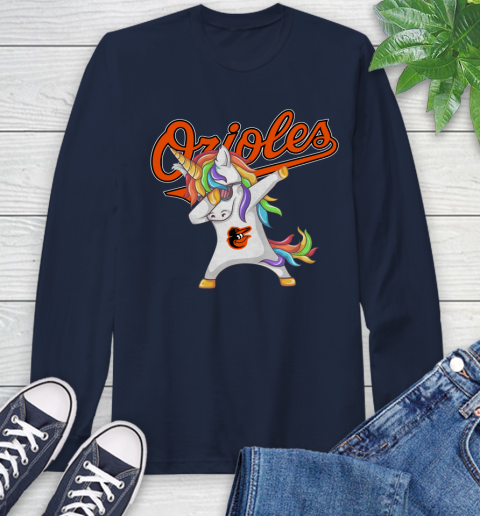 Baltimore Orioles MLB Baseball Funny Unicorn Dabbing Sports Long Sleeve T-Shirt 4