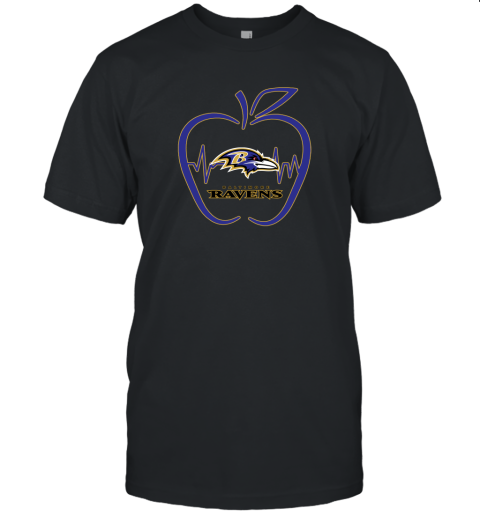 Apple Heartbeat Teacher Symbol Baltimore Ravens Unisex Jersey Tee