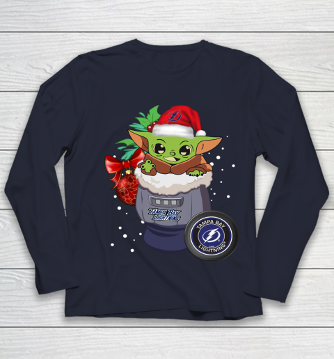 Tampa Bay Lightning Christmas Baby Yoda Star Wars Funny Happy NHL Youth Long Sleeve 3