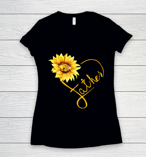 Father's Day Funny Gift Ideas Apparel  Father Sunflower Heart Symbol Matching Family T Shirt Women's V-Neck T-Shirt