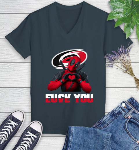 NHL Carolina Hurricanes Deadpool Love You Fuck You Hockey Sports Women's V-Neck T-Shirt 8