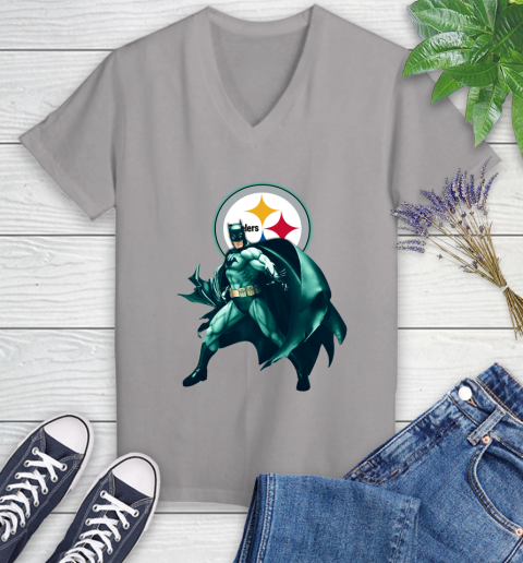 NFL Batman Football Sports Pittsburgh Steelers Women's V-Neck T-Shirt 4