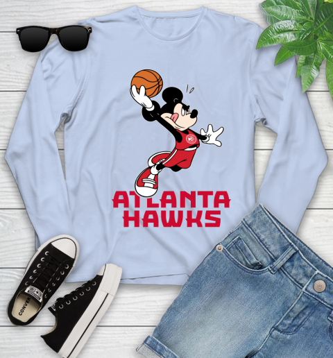 NBA Basketball Atlanta Hawks Cheerful Mickey Mouse Shirt Youth Long Sleeve 9