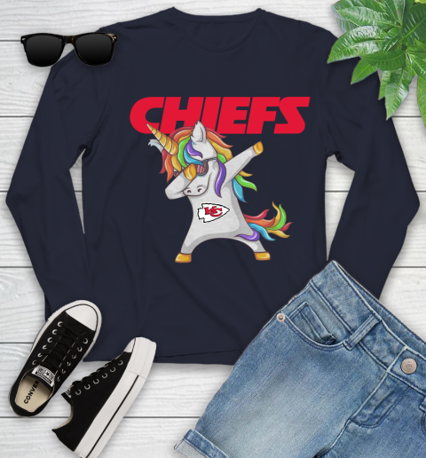 Kansas City Chiefs NFL Football Funny Unicorn Dabbing Sports Youth Long Sleeve 3