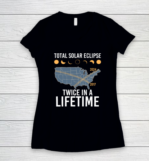Twice In A Lifetime Solar Eclipse Shirt 2024 Total Eclipse Women's V-Neck T-Shirt