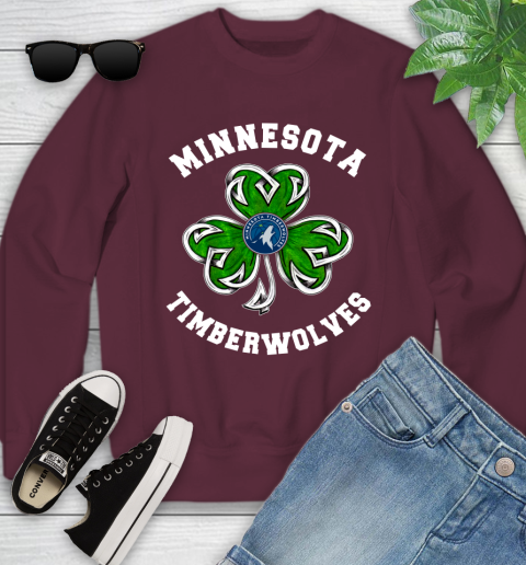 NBA Minnesota Timberwolves Three Leaf Clover St Patrick's Day Basketball Sports Youth Sweatshirt 4