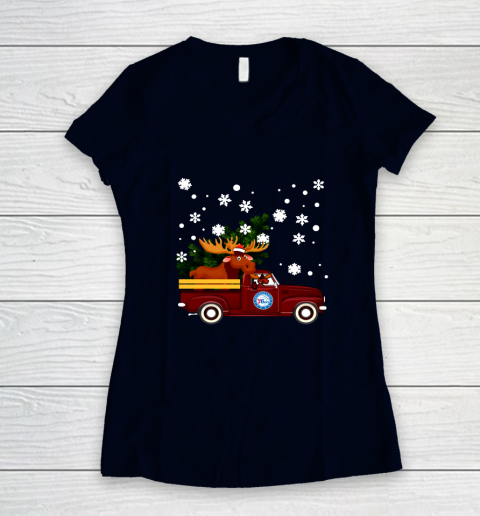 Philadelphia 76ers Bring Christmas Home NBA Women's V-Neck T-Shirt 2