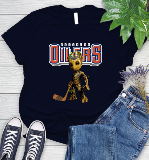 Edmonton Oilers NHL Hockey Groot Marvel Guardians Of The Galaxy Women's T-Shirt 3