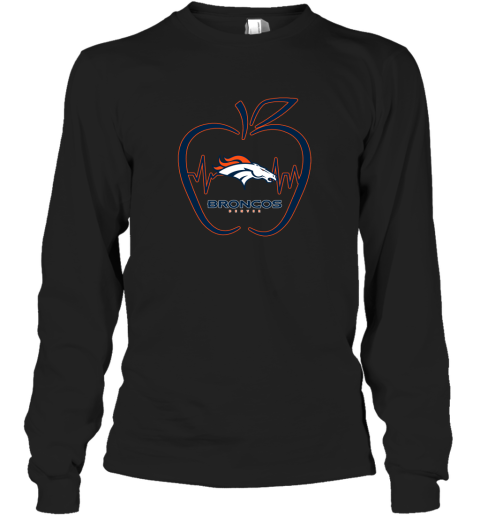 Apple Heartbeat Teacher Symbol Denver Broncos Long Sleeve T-Shirt