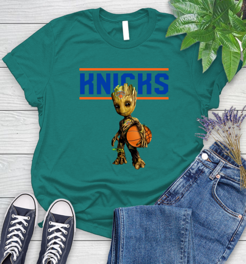 New York Knicks NBA Basketball Groot Marvel Guardians Of The Galaxy Women's T-Shirt 12