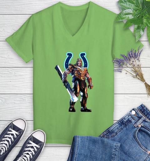 NFL Thanos Gauntlet Avengers Endgame Football Indianapolis Colts Women's V-Neck T-Shirt 11