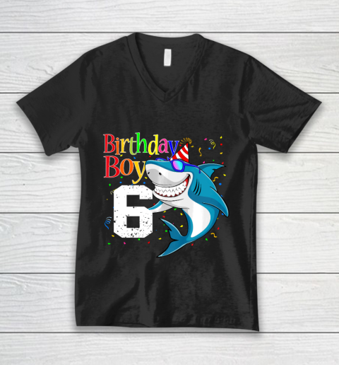 Kids 6th Birthday Boy Shark Shirts 6 Jaw Some Four Tees Boys 6 Years Old V-Neck T-Shirt