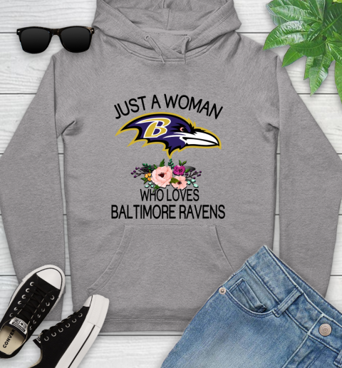 NFL Just A Woman Who Loves Baltimore Ravens Football Sports Youth Hoodie 4