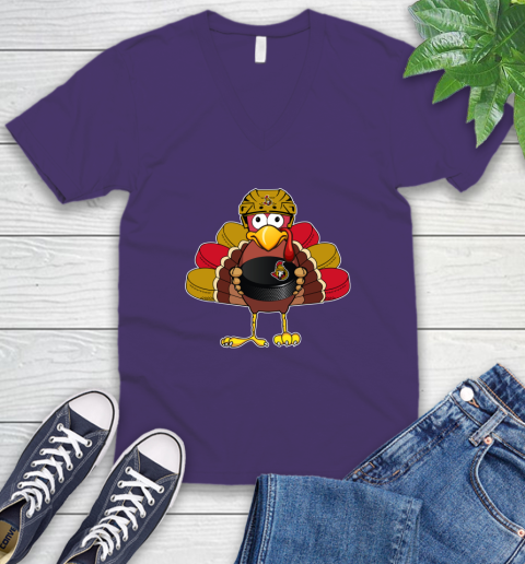 Ottawa Senators Turkey Thanksgiving Day V-Neck T-Shirt 10