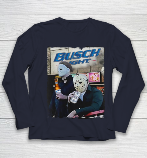 Michael Myers And Jason Voorhees Busch Light Halloween Youth Long Sleeve 2