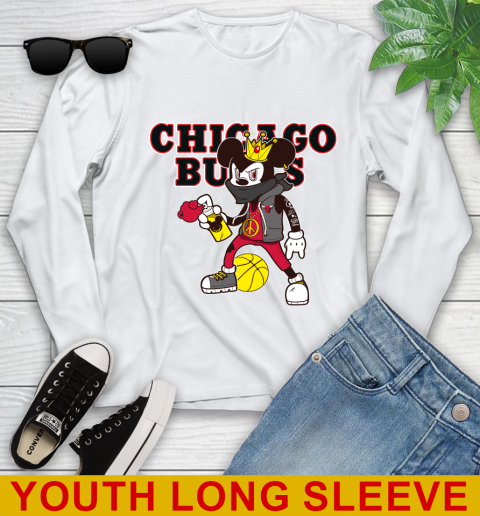 Chicago Bulls NBA Basketball Mickey Peace Sign Sports Youth Long Sleeve
