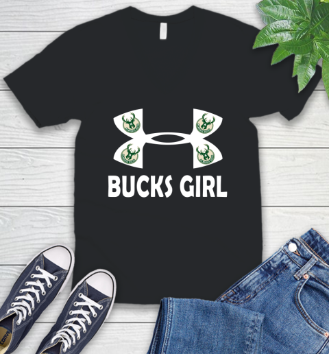 NBA Milwaukee Bucks Girl Under Armour Basketball Sports V-Neck T-Shirt