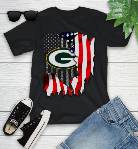Green Bay Packers NFL Football American Flag Youth T-Shirt