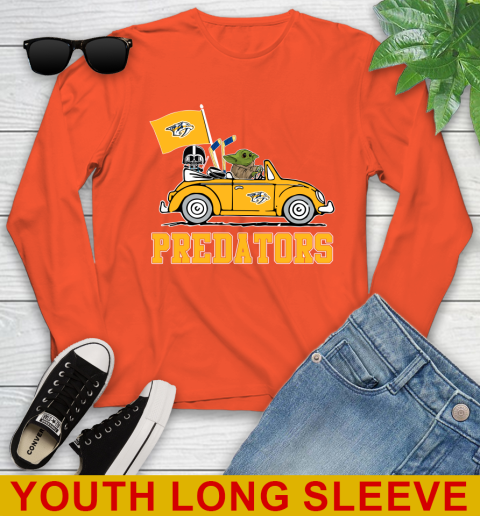 NHL Hockey Nashville Predators Darth Vader Baby Yoda Driving Star Wars Shirt Youth Long Sleeve 4