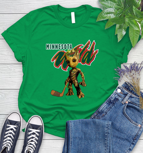 Minnesota Wild NHL Hockey Groot Marvel Guardians Of The Galaxy Women's T-Shirt 6