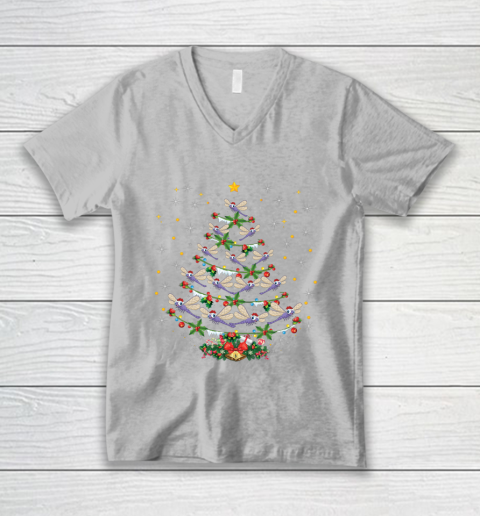 Dragonfly Christmas Tree Santa Dragonfly Bird Xmas Gift V-Neck T-Shirt 3