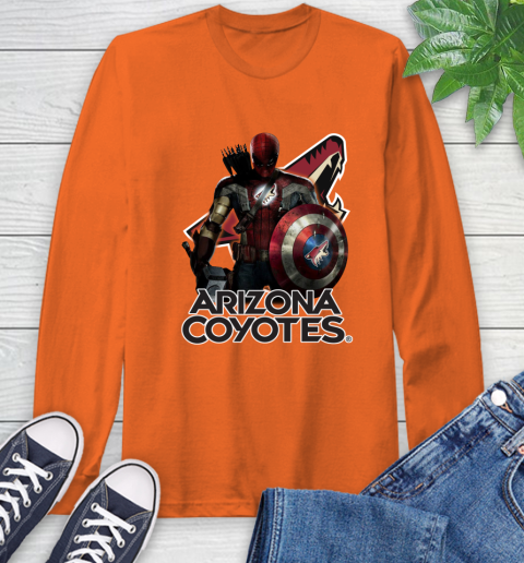 NHL Captain America Thor Spider Man Hawkeye Avengers Endgame Hockey Arizona Coyotes Long Sleeve T-Shirt 5