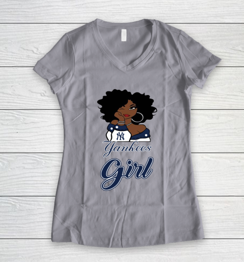 New York Yankeess Girl MLB Women's V-Neck T-Shirt 4