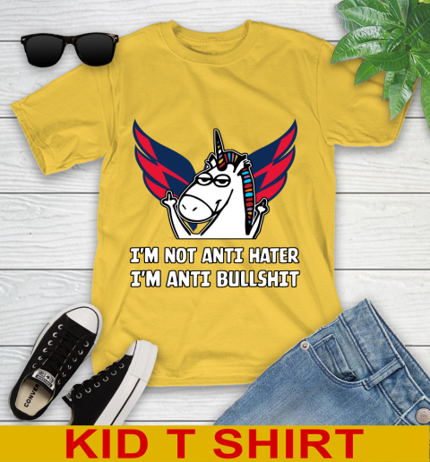 Washington Capitals NHL Hockey Unicorn I'm Not Anti Hater I'm Anti Bullshit Youth T-Shirt 8