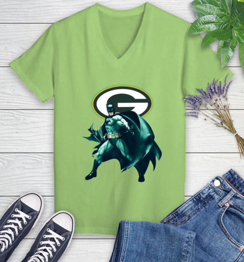 NFL Batman Football Sports Green Bay Packers Women's V-Neck T-Shirt 11