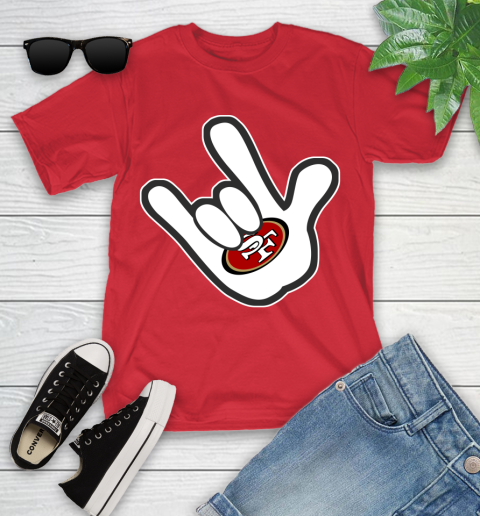 San Francisco 49ers NFL Football Mickey Rock Hand Disney Youth T-Shirt 10